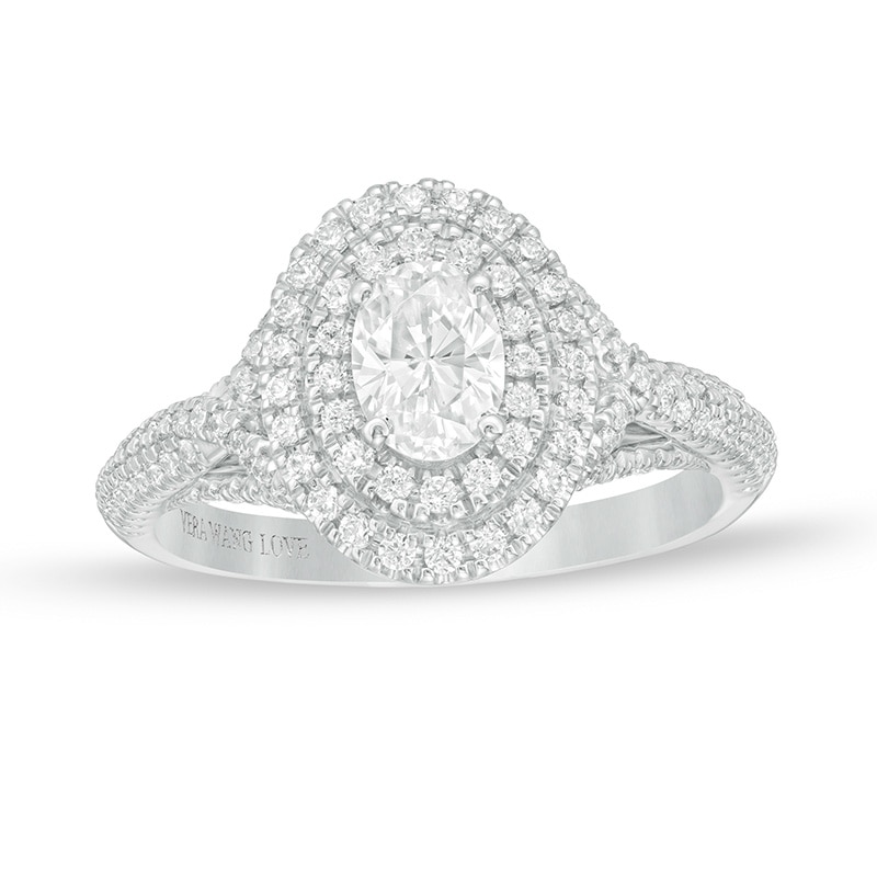 Main Image 1 of Previously Owned - Vera Wang Love Collection 1 CT. T.W. Oval Diamond Double Frame Engagement Ring in 14K White Gold