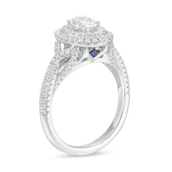 Previously Owned - Vera Wang Love Collection 1 CT. T.w. Oval Diamond Double Frame Engagement Ring in 14K White Gold