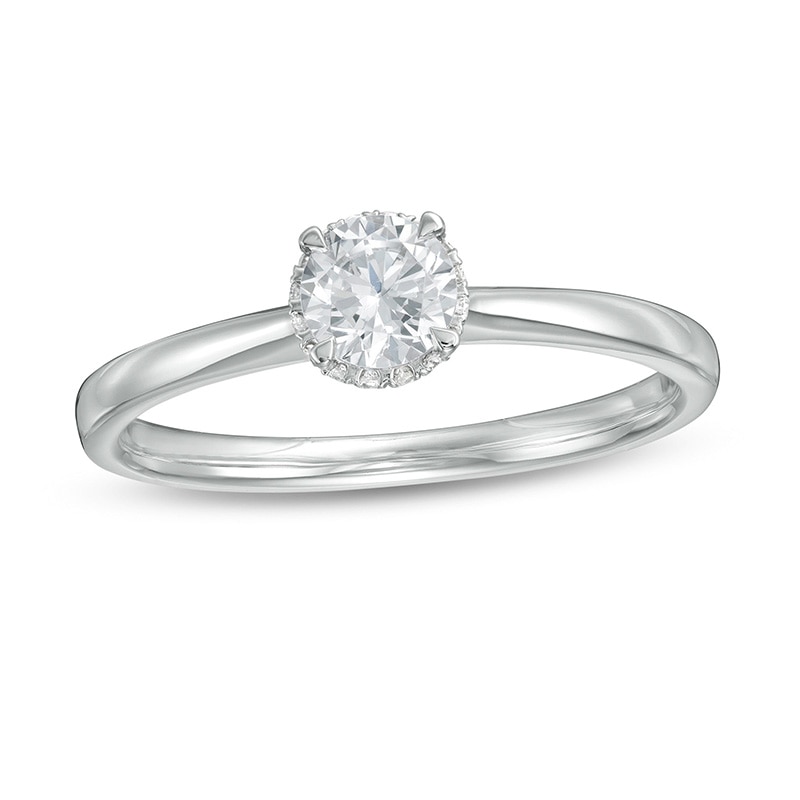 Main Image 1 of Previously Owned - 3/8 CT. T.W. Diamond Frame Engagement Ring in 14K White Gold (I/I2)
