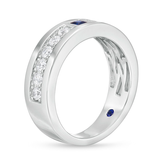 Previously Owned - Vera Wang Men's Square-Cut Sapphire and 3/4 CT. T.w. Diamond Band in 14K White Gold