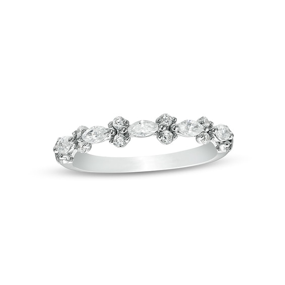 Previously Owned - 1/2 CT. T.w. Marquise and Round Diamond Sideways Alternating Band in 14K White Gold