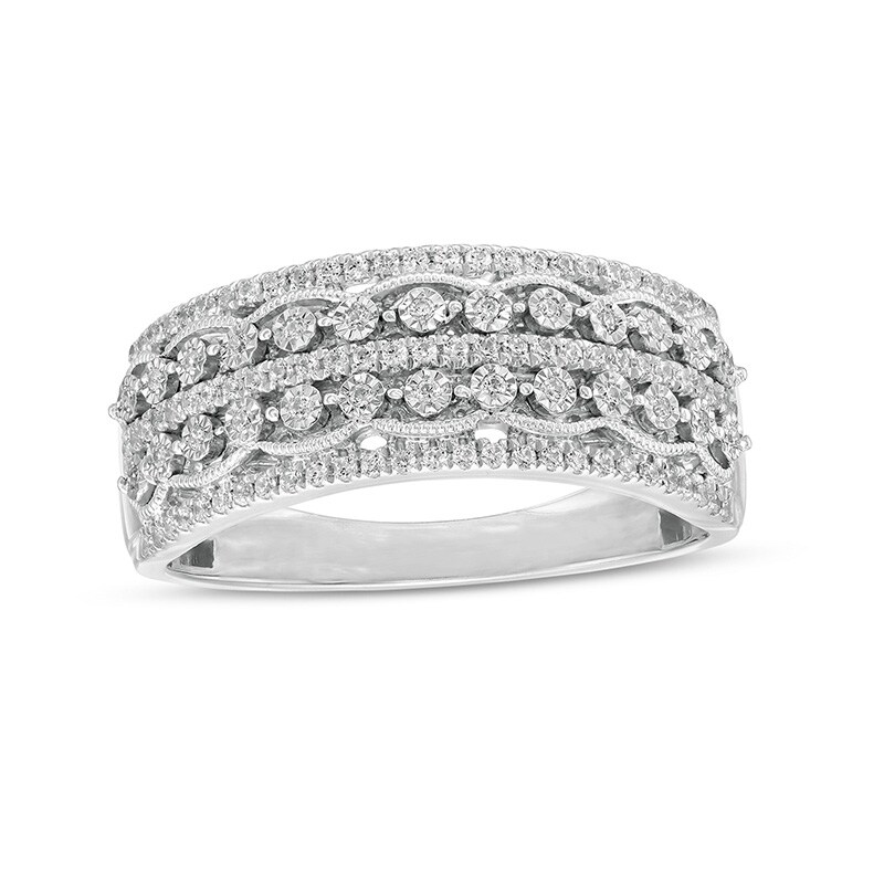 Main Image 1 of Previously Owned - 1/4 CT. T.W. Diamond Vintage-Style Multi-Row Anniversary Band in 10K White Gold