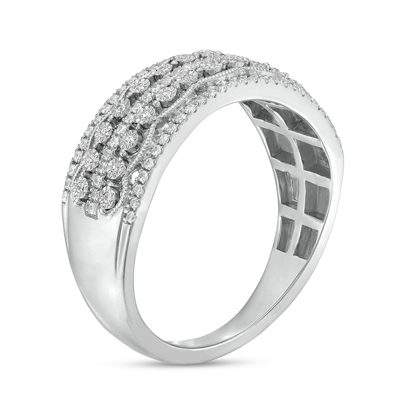 Main Image 3 of Previously Owned - 1/4 CT. T.W. Diamond Vintage-Style Multi-Row Anniversary Band in 10K White Gold