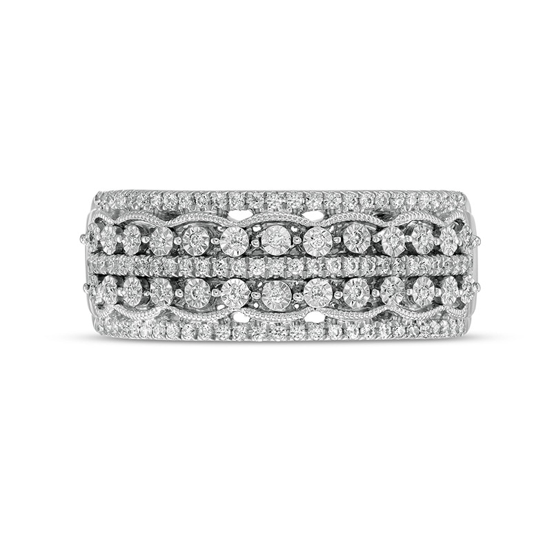 Main Image 4 of Previously Owned - 1/4 CT. T.W. Diamond Vintage-Style Multi-Row Anniversary Band in 10K White Gold