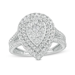 Previously Owned - 1 CT. T.W. Composite Pear-Shaped Diamond Frame Split Shank Engagement Ring in 10K White Gold