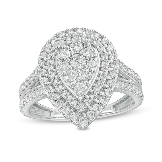 Previously Owned - 1 CT. T.w. Composite Pear-Shaped Diamond Frame Split Shank Engagement Ring in 10K White Gold