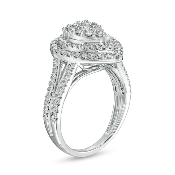 Previously Owned - 1 CT. T.w. Composite Pear-Shaped Diamond Frame Split Shank Engagement Ring in 10K White Gold