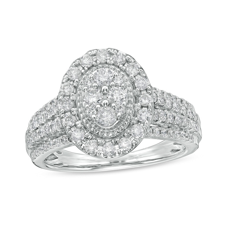 Main Image 1 of Previously Owned - 1 CT. T.W. Composite Oval Diamond Frame Vintage-Style Engagement Ring in 10K White Gold