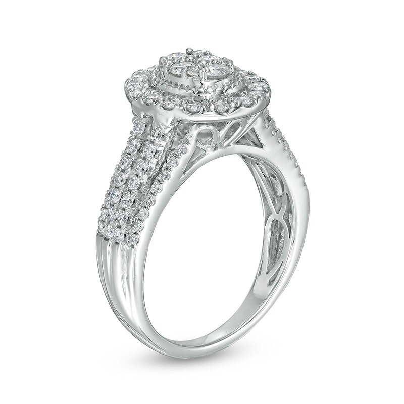 Main Image 3 of Previously Owned - 1 CT. T.W. Composite Oval Diamond Frame Vintage-Style Engagement Ring in 10K White Gold