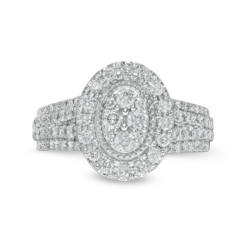 Main Image 4 of Previously Owned - 1 CT. T.W. Composite Oval Diamond Frame Vintage-Style Engagement Ring in 10K White Gold