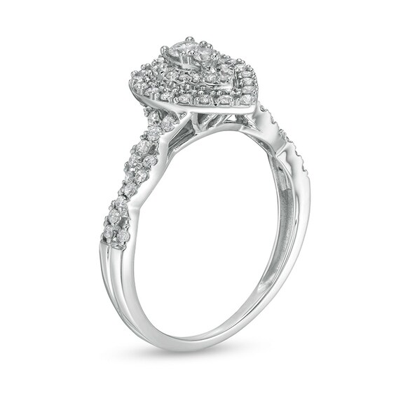 Previously Owned - 1/2 CT. T.w. Diamond Double Pear-Shaped Frame Twist Shank Engagement Ring in 10K White Gold