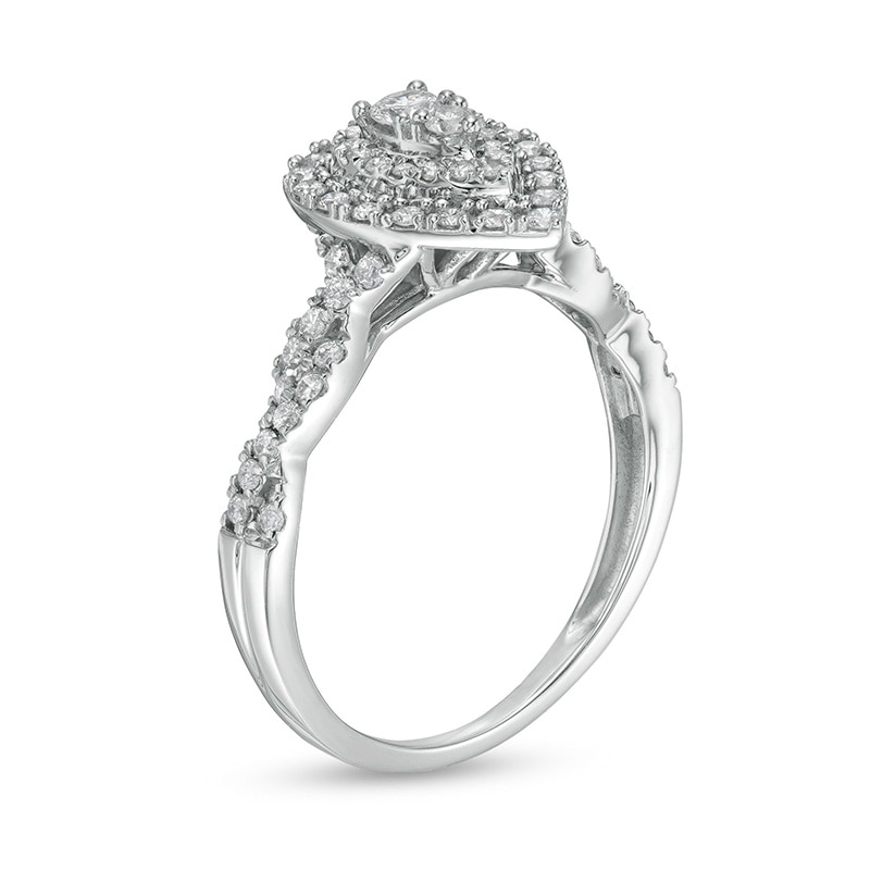 Main Image 3 of Previously Owned - 1/2 CT. T.W. Diamond Double Pear-Shaped Frame Twist Shank Engagement Ring in 10K White Gold