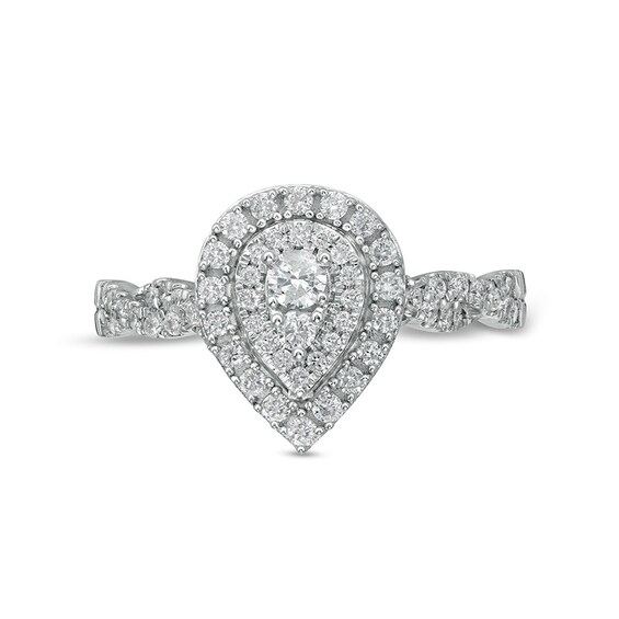 Previously Owned - 1/2 CT. T.w. Diamond Double Pear-Shaped Frame Twist Shank Engagement Ring in 10K White Gold