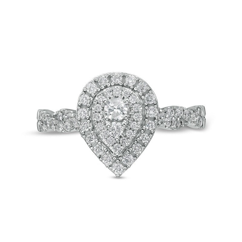 Main Image 4 of Previously Owned - 1/2 CT. T.W. Diamond Double Pear-Shaped Frame Twist Shank Engagement Ring in 10K White Gold