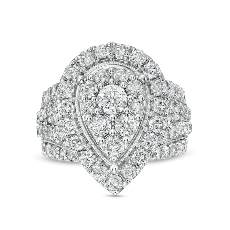 Main Image 1 of Previously Owned - 4 CT. T.W. Composite Pear-Shaped Diamond Frame Vintage-Style Engagement Ring in 10K White Gold
