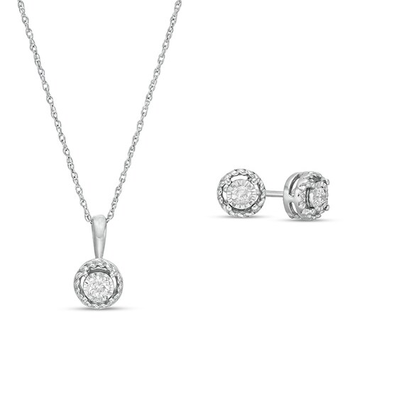 Previously Owned - 1/5 CT. T.w. Diamond Solitaire Pendant and Stud Earrings Set in Sterling Silver (J/I3)