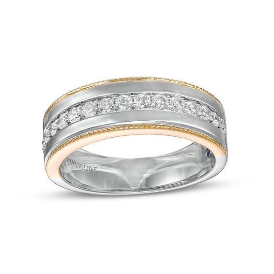 Previously Owned - Vera Wang Men's 5/8 CT. T.w. Diamond Vintage-Style Wedding Band in 14K Two-Tone Gold