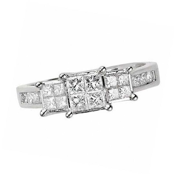 Previously Owned - 1 CT. T.w. Quad Princess-Cut Diamond Three Stone Engagement Ring in 14K White Gold