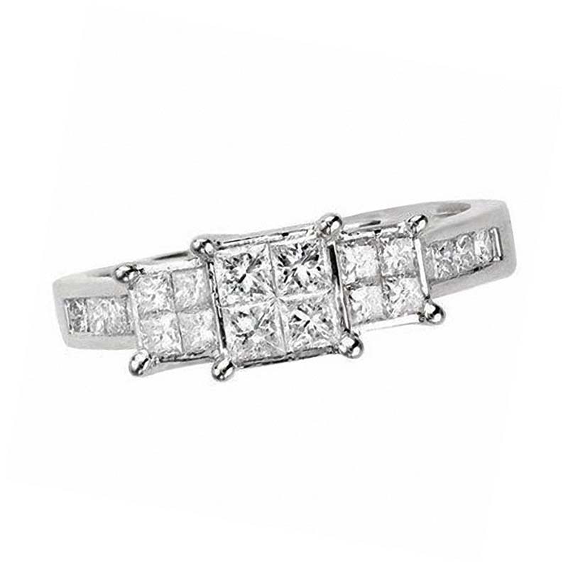 Main Image 1 of Previously Owned - 1 CT. T.W. Quad Princess-Cut Diamond Three Stone Engagement Ring in 14K White Gold