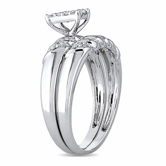 Previously Owned - 1/10 CT. T.w. Diamond Rectangular Cluster Bridal Set in Sterling Silver