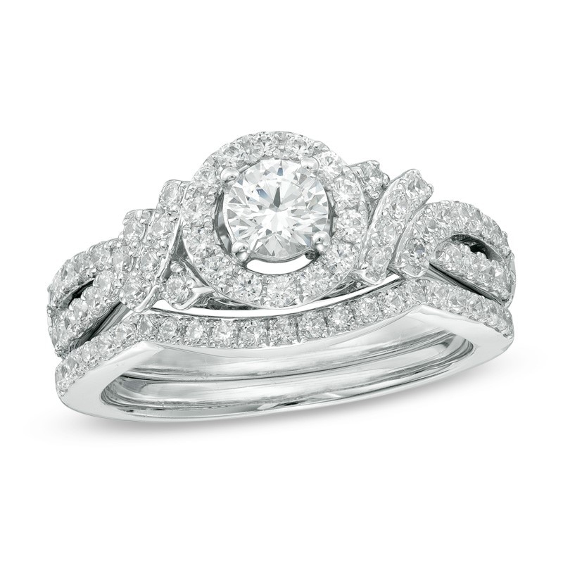 Main Image 1 of Previously Owned - Celebration Ideal 1 CT. T.W. Diamond Frame Bridal Set in 14K White Gold (I/I1)