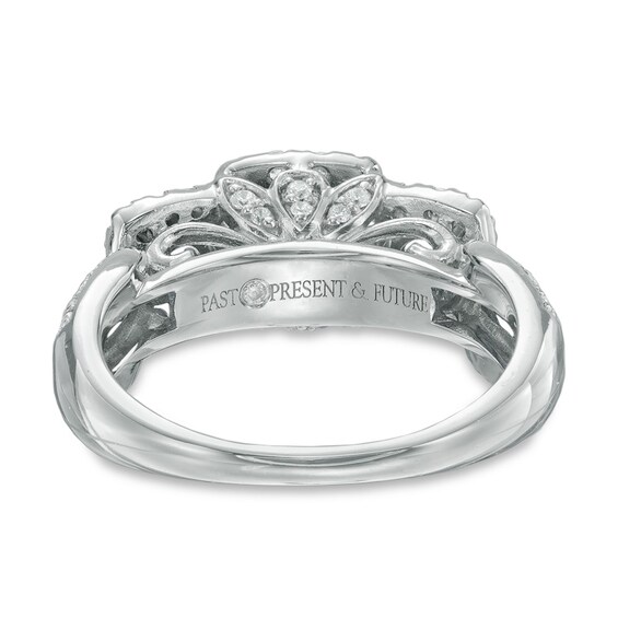 Previously Owned - 7/8 CT. T.w. Diamond and Blue Sapphire Past Present Future® Ring in 14K White Gold