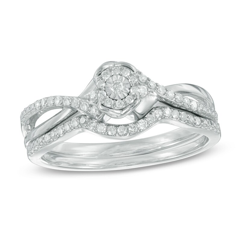 Main Image 1 of Previously Owned - 1/5 CT. T.W. Diamond Frame Bypass Bridal Set in 10K White Gold