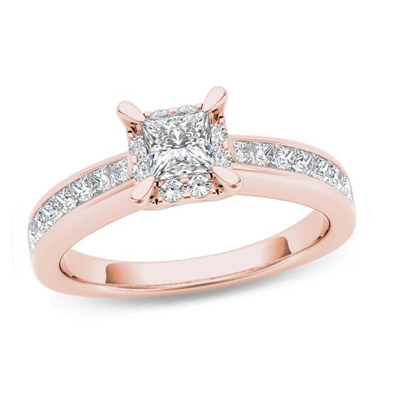 Previously Owned - 1 CT. T.w. Princess-Cut Diamond Square Frame Engagement Ring in 14K Rose Gold