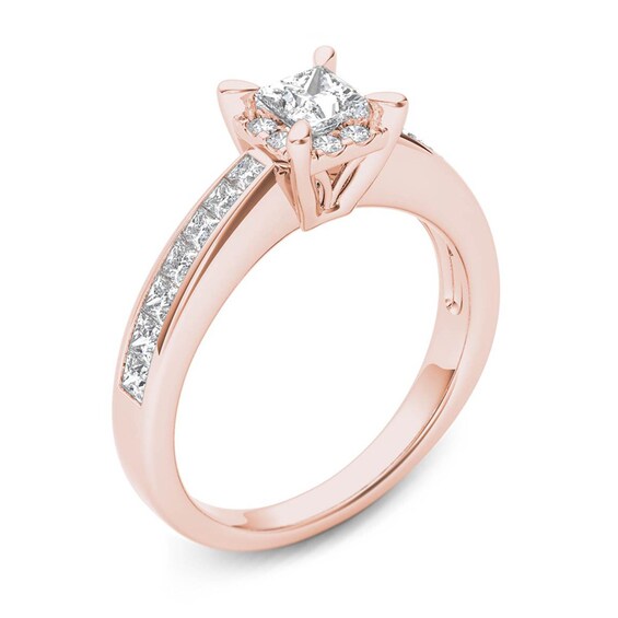 Previously Owned - 1 CT. T.w. Princess-Cut Diamond Square Frame Engagement Ring in 14K Rose Gold