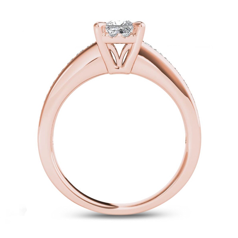 Main Image 3 of Previously Owned - 1 CT. T.W. Princess-Cut Diamond Square Frame Engagement Ring in 14K Rose Gold