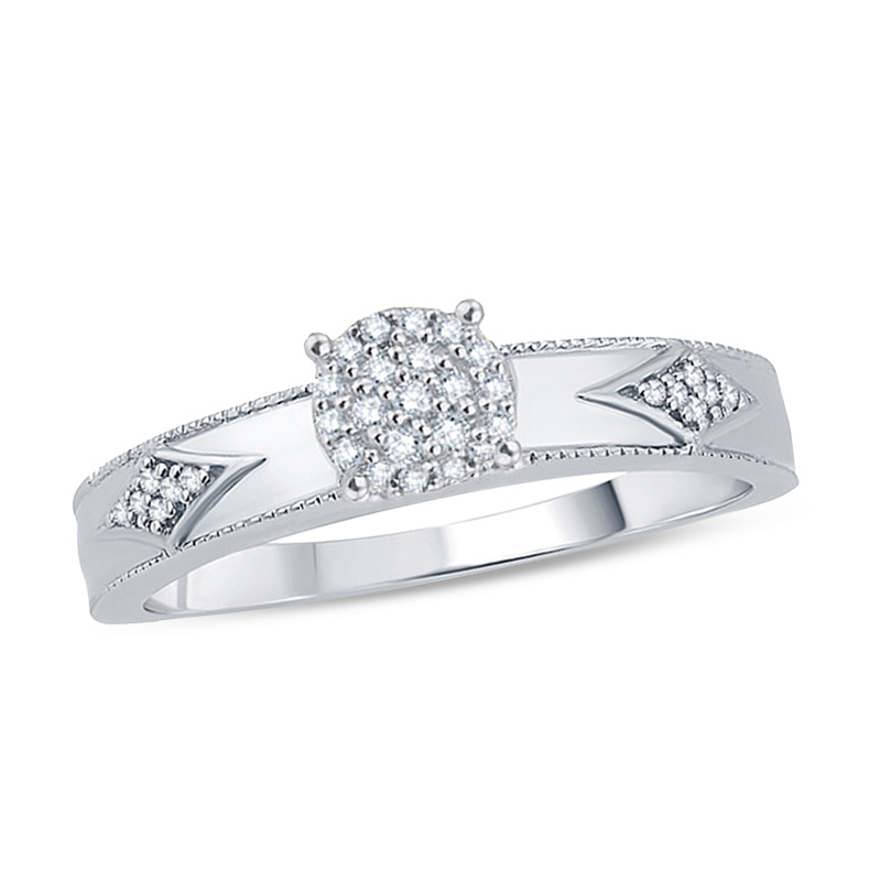 Main Image 1 of Previously Owned - 1/10 CT. T.W. Composite Diamond Kite-Shaped Sides Engagement Ring in 10K White Gold