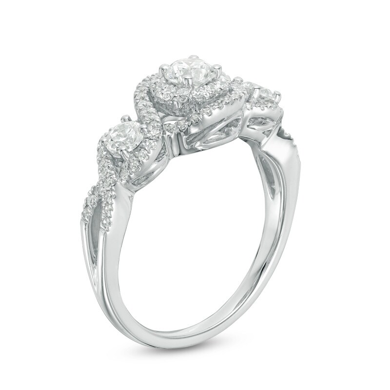 Main Image 2 of Previously Owned - 1 CT. T.W. Diamond Past Present Future® Frame Twist Engagement Ring in 14K White Gold