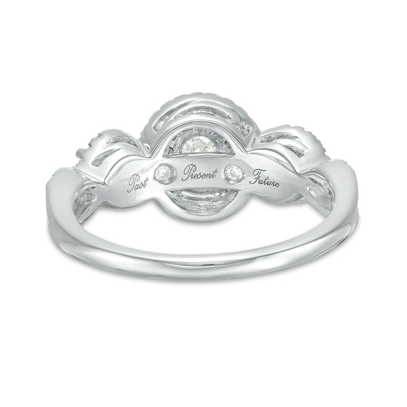 Main Image 4 of Previously Owned - 1 CT. T.W. Diamond Past Present Future® Frame Twist Engagement Ring in 14K White Gold