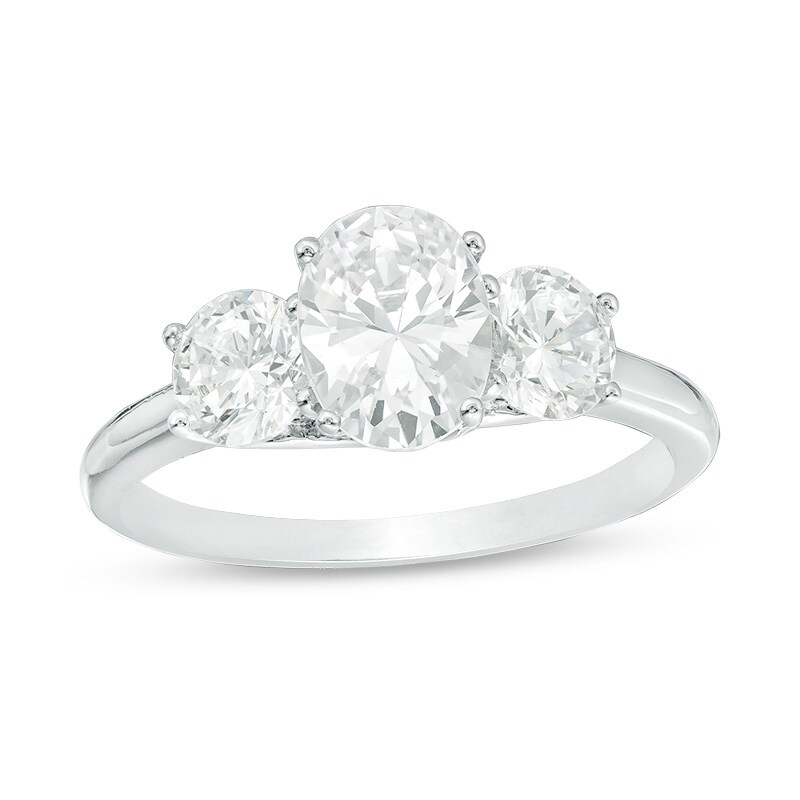 Main Image 1 of Previously Owned - 2 CT. T.W.  Oval Diamond Past Present Future® Engagement Ring in 14K White Gold (I/I1)