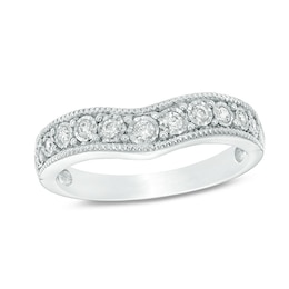 Previously Owned - 1/4 CT. T.W. Diamond Contour Vintage-Style Wedding Band in 10K White Gold