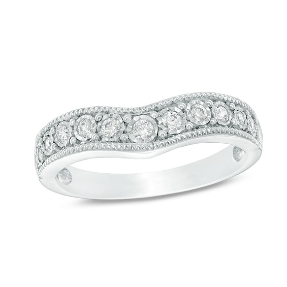 Previously Owned - 1/4 CT. T.w. Diamond Contour Vintage-Style Wedding Band in 10K White Gold