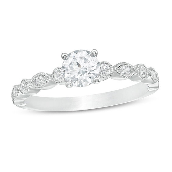 Previously Owned - 5/8 CT. T.w. Diamond Alternating Marquise and Circles Engagement Ring in 14K White Gold