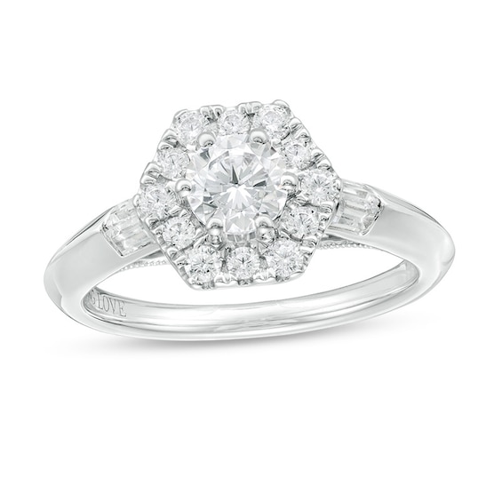 Previously Owned - Vera Wang Love Collection 1 CT. T.w. Diamond Hexagon Frame Engagement Ring in 14K White Gold