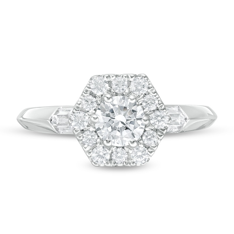 Main Image 4 of Previously Owned - Vera Wang Love Collection 1 CT. T.W. Diamond Hexagon Frame Engagement Ring in 14K White Gold