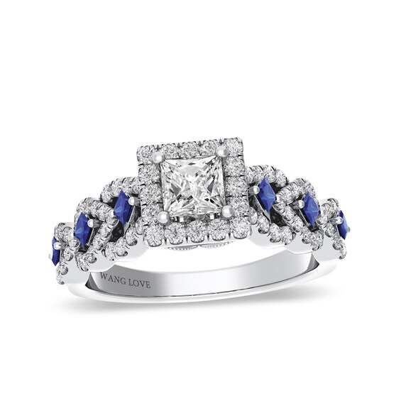 Previously Owned - Vera Wang Love Collection 1 CT. T.w. Princess-Cut Diamond and Sapphire Engagement Ring in 14K White Gold