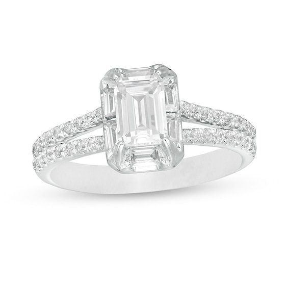 Previously Owned - 1-1/5 CT. T.w. Multi-Shaped Diamond Split Shank Engagement Ring in 14K White Gold