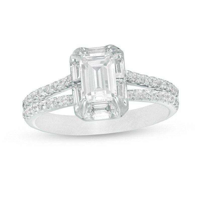Main Image 1 of Previously Owned - 1-1/5 CT. T.W. Multi-Shaped Diamond Split Shank Engagement Ring in 14K White Gold