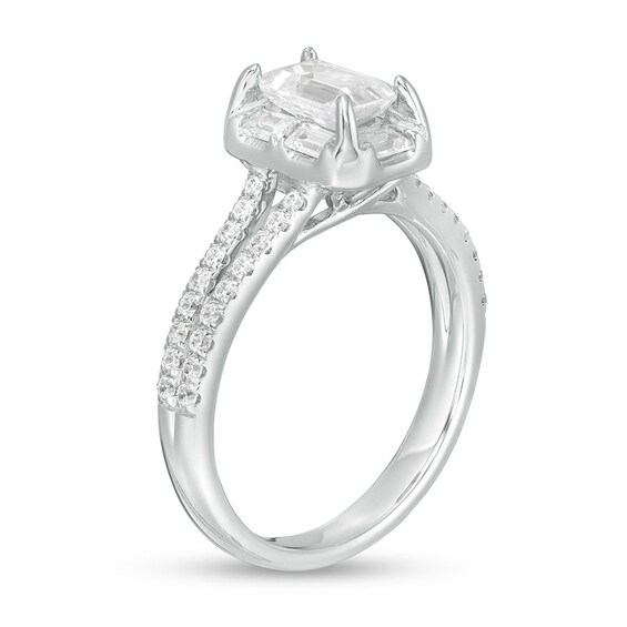 Previously Owned - 1-1/5 CT. T.w. Multi-Shaped Diamond Split Shank Engagement Ring in 14K White Gold