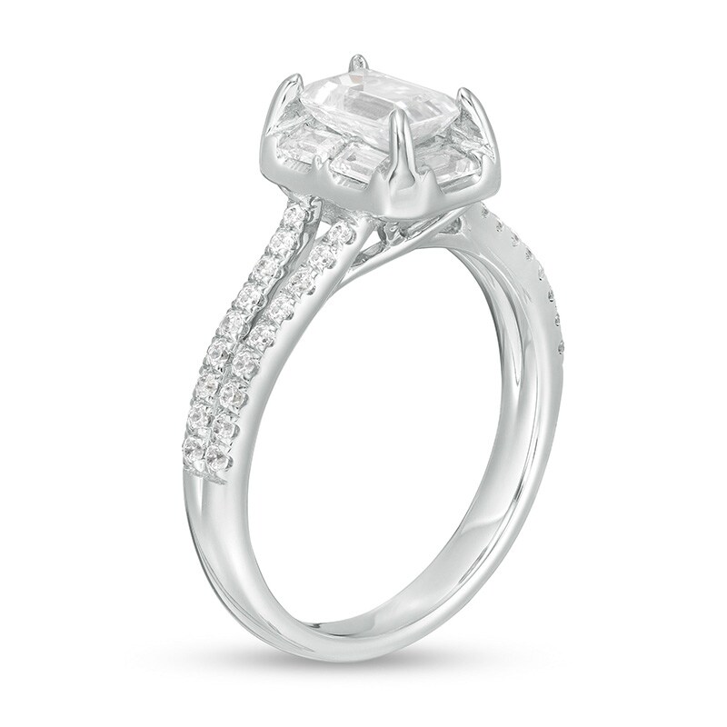 Main Image 3 of Previously Owned - 1-1/5 CT. T.W. Multi-Shaped Diamond Split Shank Engagement Ring in 14K White Gold