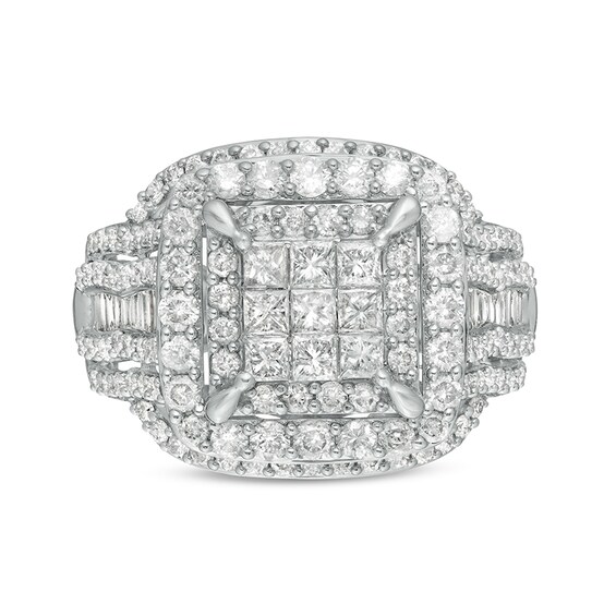 Previously Owned - 2 CT. T.w. Princess Multi-Diamond Cushion Frame Multi-Row Engagement Ring in 10K White Gold