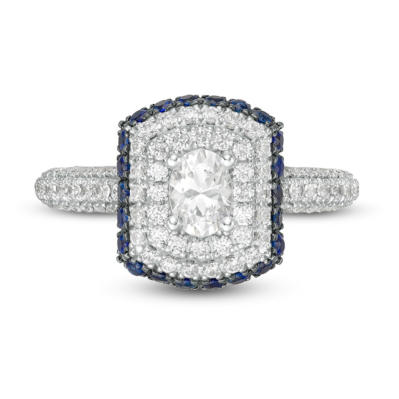 Main Image 4 of Previously Owned - Vera Wang Love Collection 1 CT. T.W. Diamond and Sapphire Frame Engagement Ring in 14K White Gold