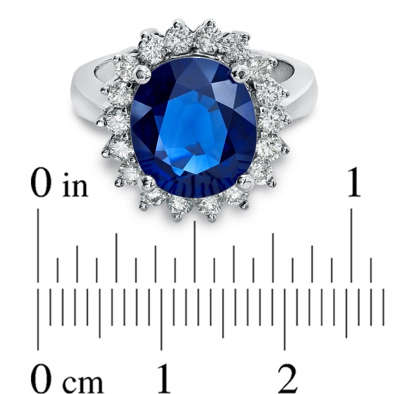 Main Image 3 of Previously Owned - Oval Blue Sapphire and 5/8 CT. T.W. Diamond Frame Engagement Ring in 14K White Gold