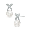 Previously Owned - 7.0mm Cultured Freshwater Pearl and Diamond Accent "X" Drop Earrings in Sterling Silver