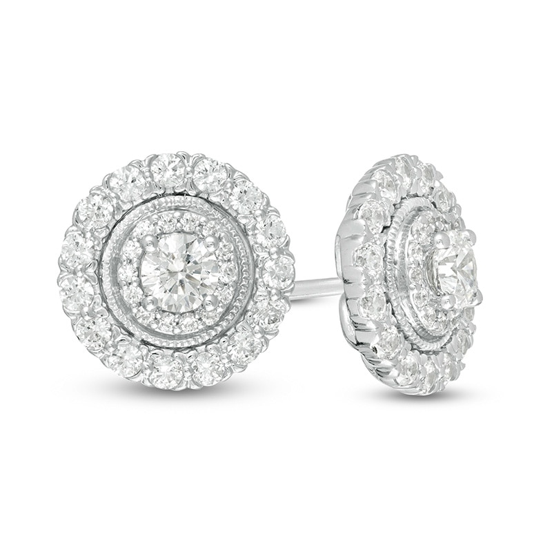 Main Image 1 of Previously Owned - 1 CT. T.W. Diamond Vintage-Style Stud Earrings in 10K White Gold
