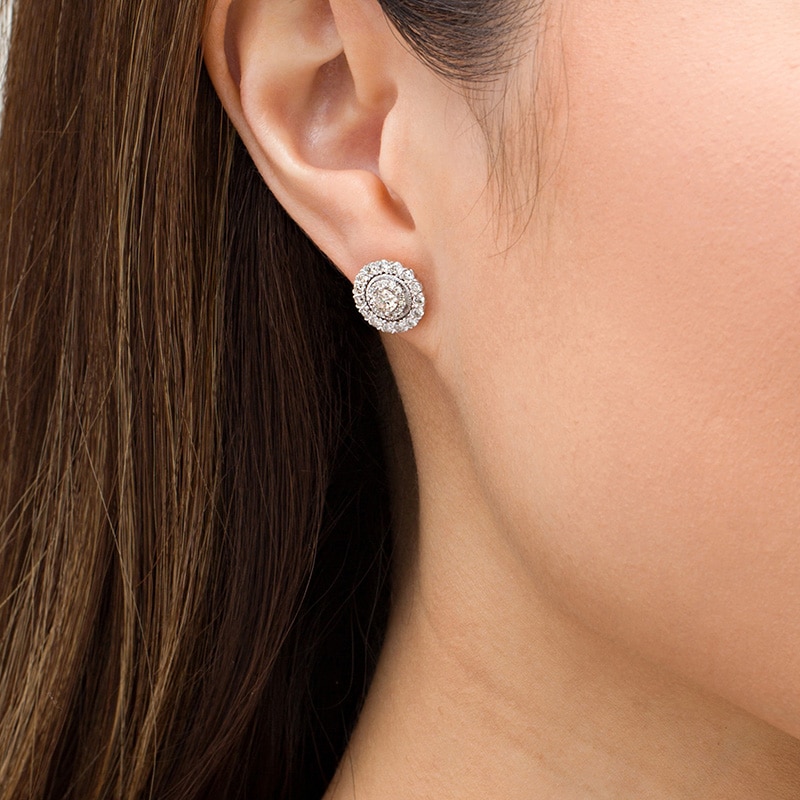 Main Image 2 of Previously Owned - 1 CT. T.W. Diamond Vintage-Style Stud Earrings in 10K White Gold